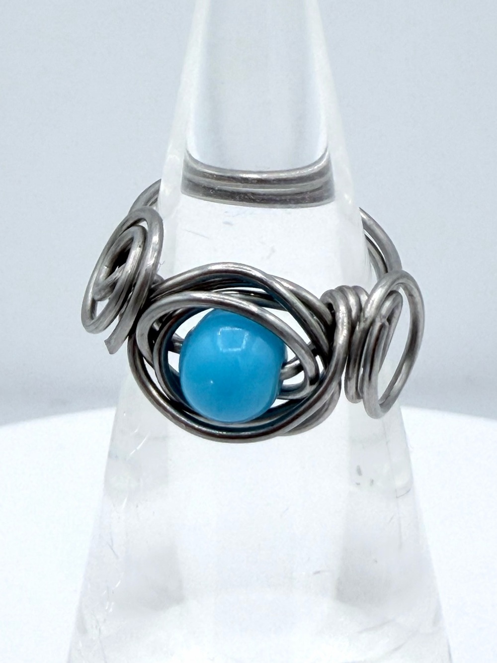 Nested Wire Wrapped Turquoise Blue Bead Ring Artesian Handmade Woman’s Jewelry